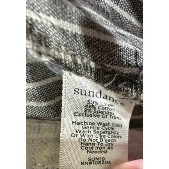 Sundance Womens Pants Size 8 (32x31.5) Linen Blend Gray Striped Belted Wide Leg - Picture 5 of 9